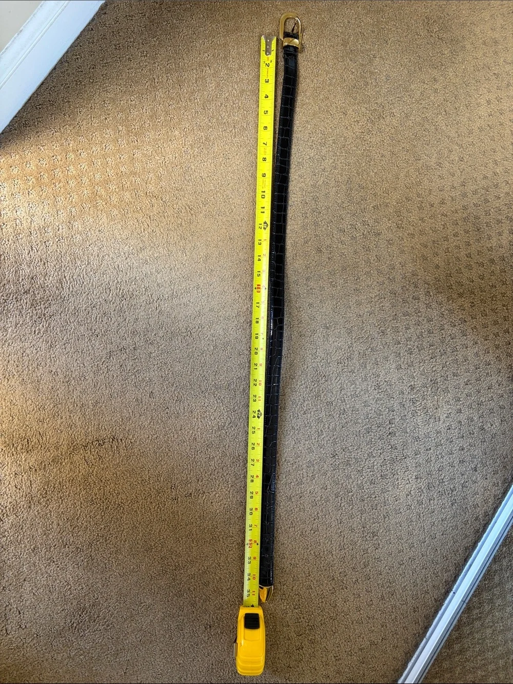Black Croc-Embossed Belt with Gold Buckle